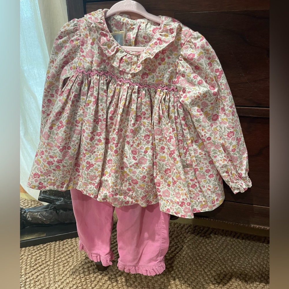 **SOLD** Little English 3T Liberty Print Floral Ruffle Top and Corduroy Pants